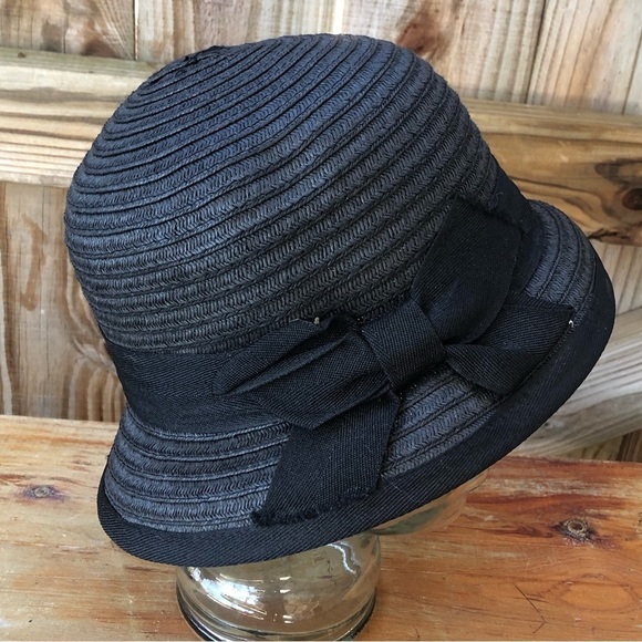 The Arlington Hat Company Vintage Black Bucket Hat with Black Ribbon Band & Bow main image 5